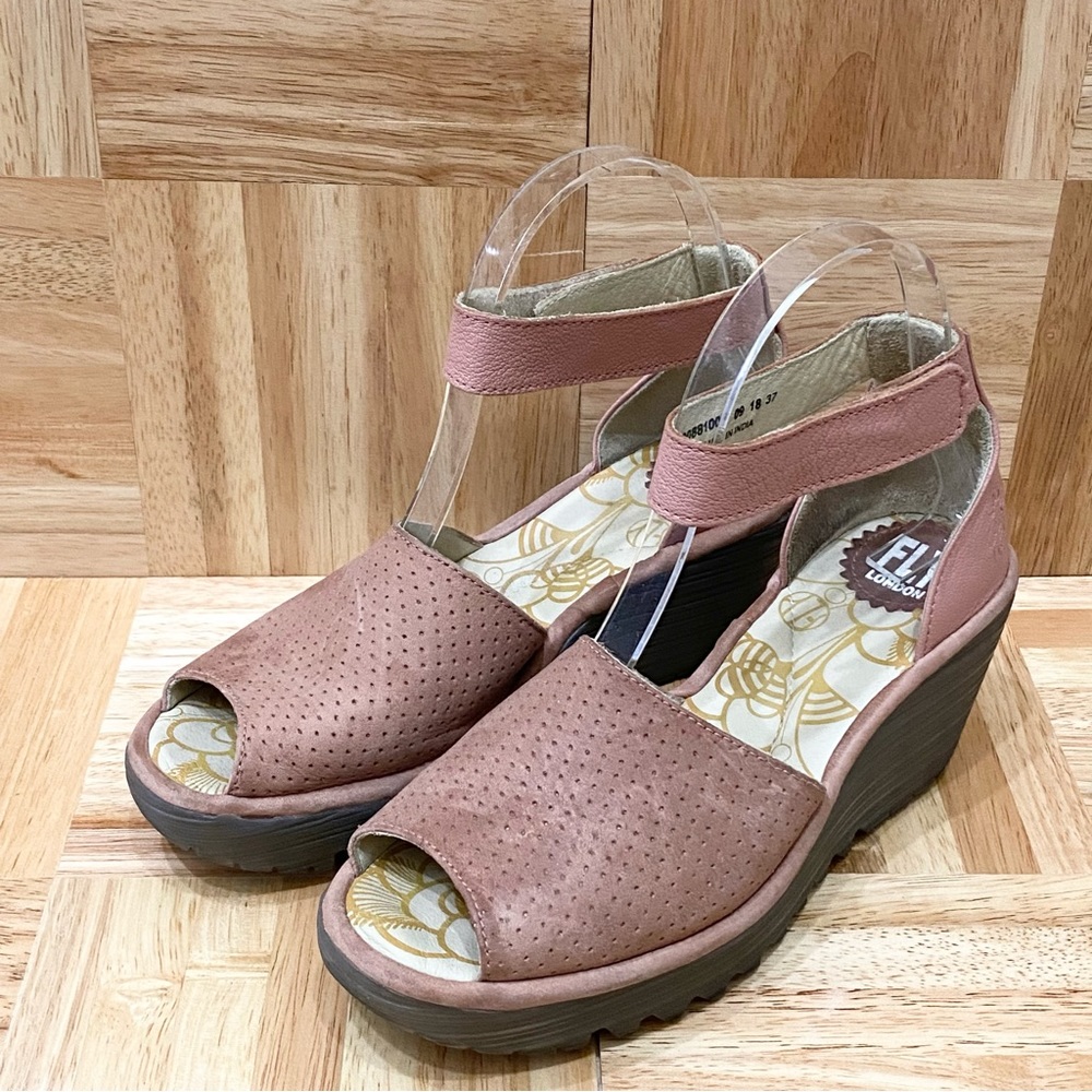 FLY LONDON Pink Yall Wedge Ankle Strap Sandals Size 37